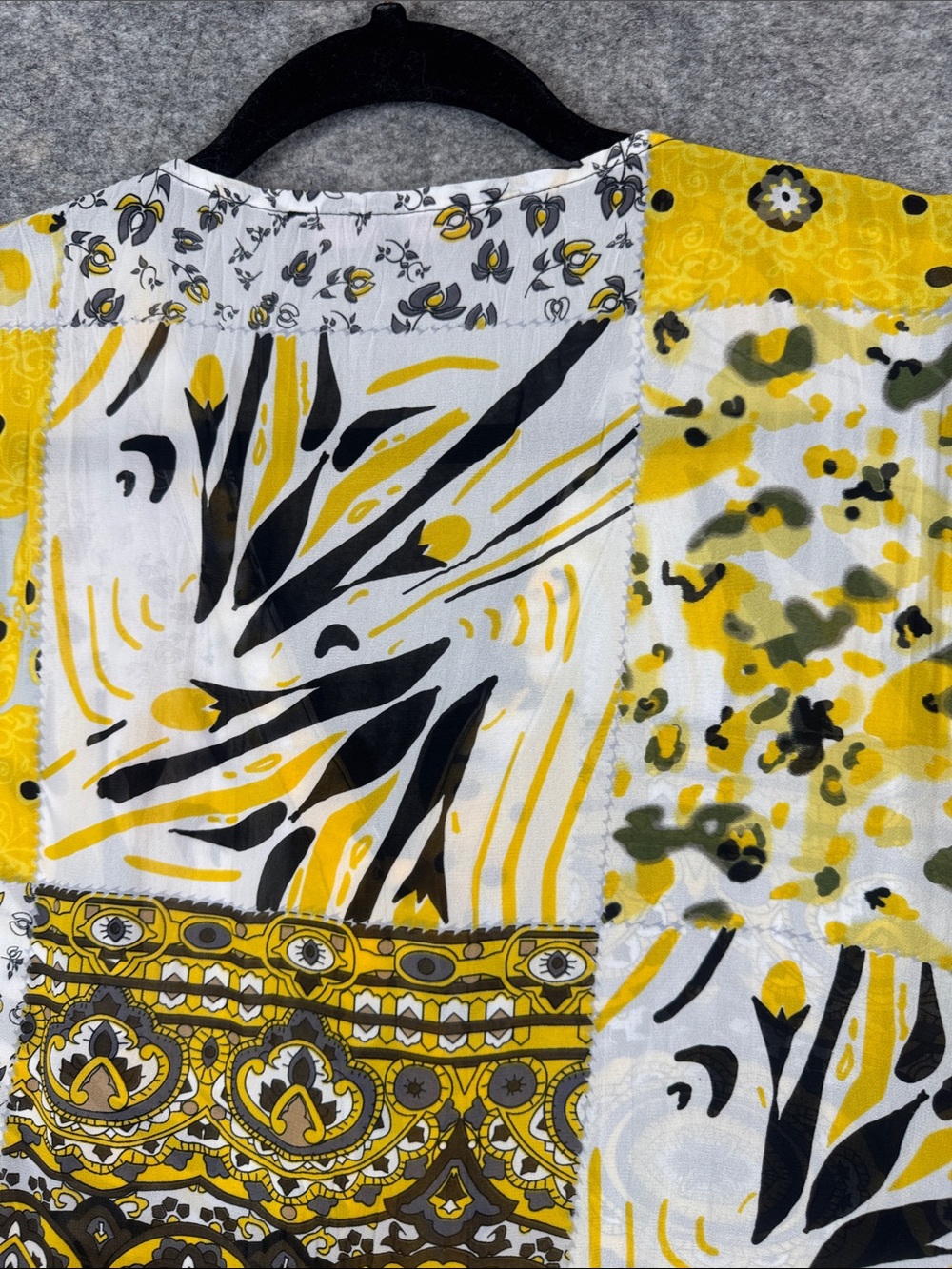 Violet & Claire Patchwork Print Y2K Blouse Yellow Black Small Boho Peplum Top - Picture 10 of 12